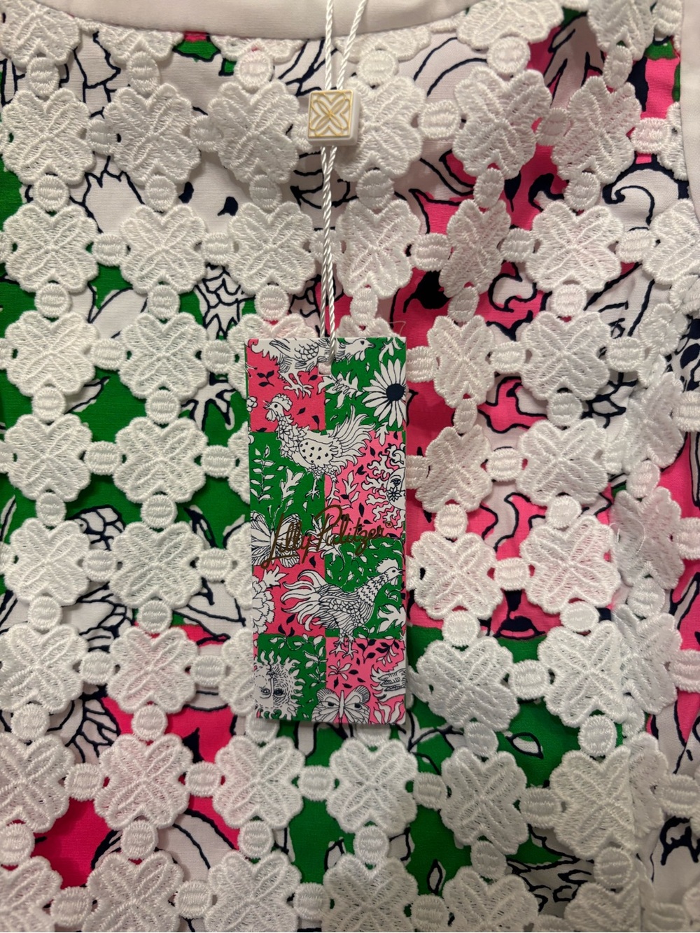 Lilly Pulitzer White Crochet Dress with Pink & Green Floral Print - Picture 5 of 9